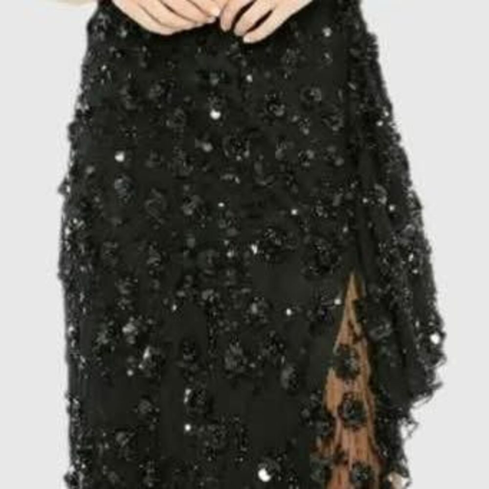 Mac Duggal One Shoulder Beaded Embellished Gown with Asymmetrical Hem Size 0